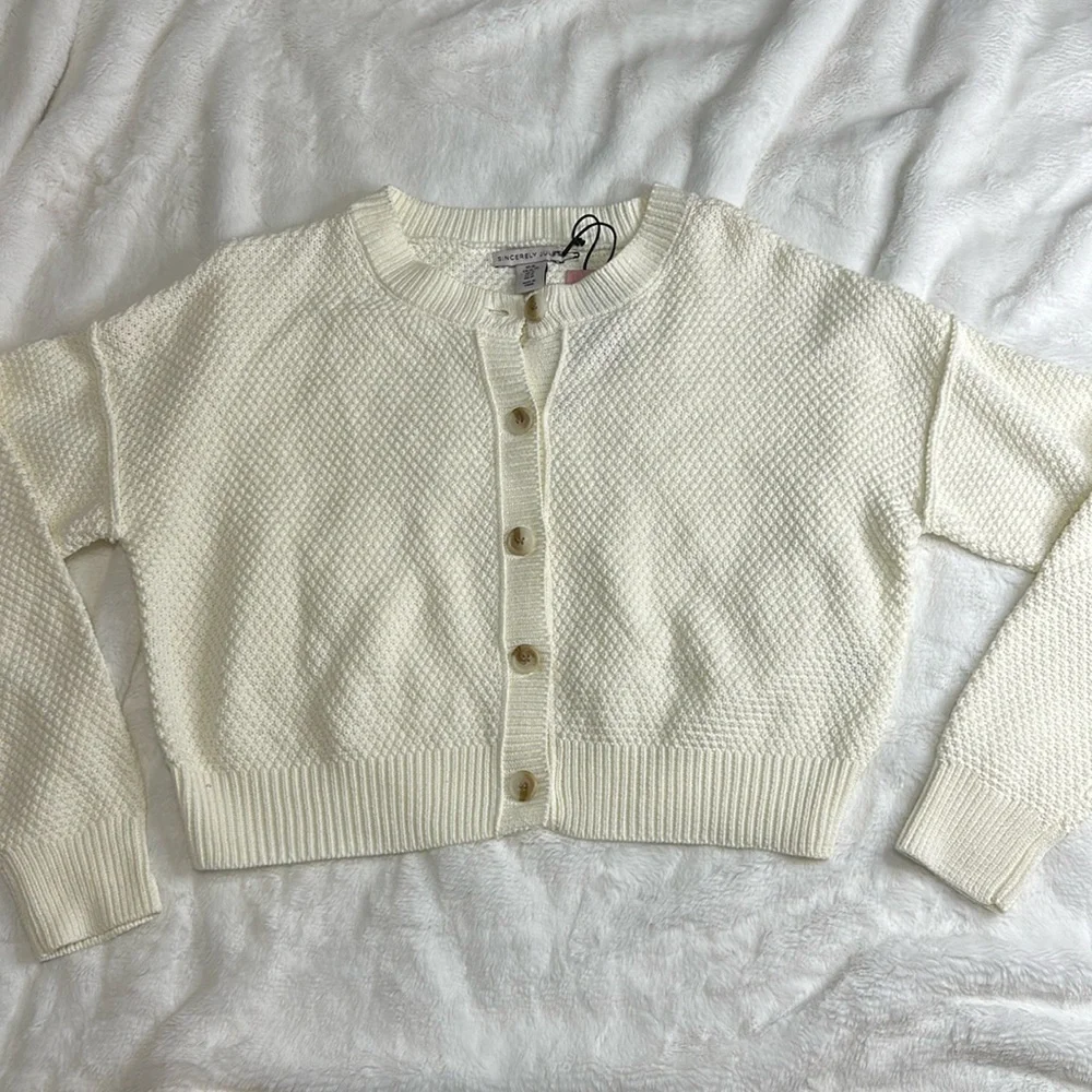 🆕 sincerely Jules cream button cardigan cropped fit XL - Picture 7 of 13